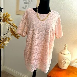 Pink Lace Top, Arms are sheer however the whole body of Top is Linned